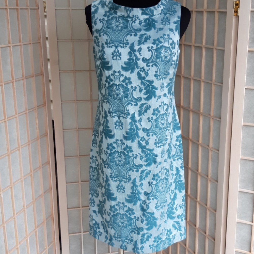 Blue jacquard lined sleeveless sheath dress 6